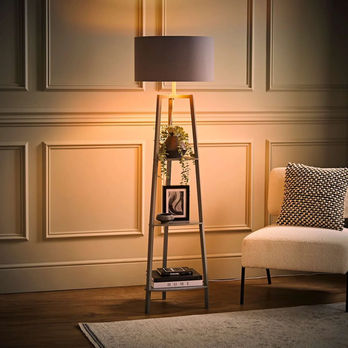 Hiru Grey 3 Tier Shelf Floor Lamp with Grey and Copper Shade - Grey / Yes - Grey and Copper – image 4