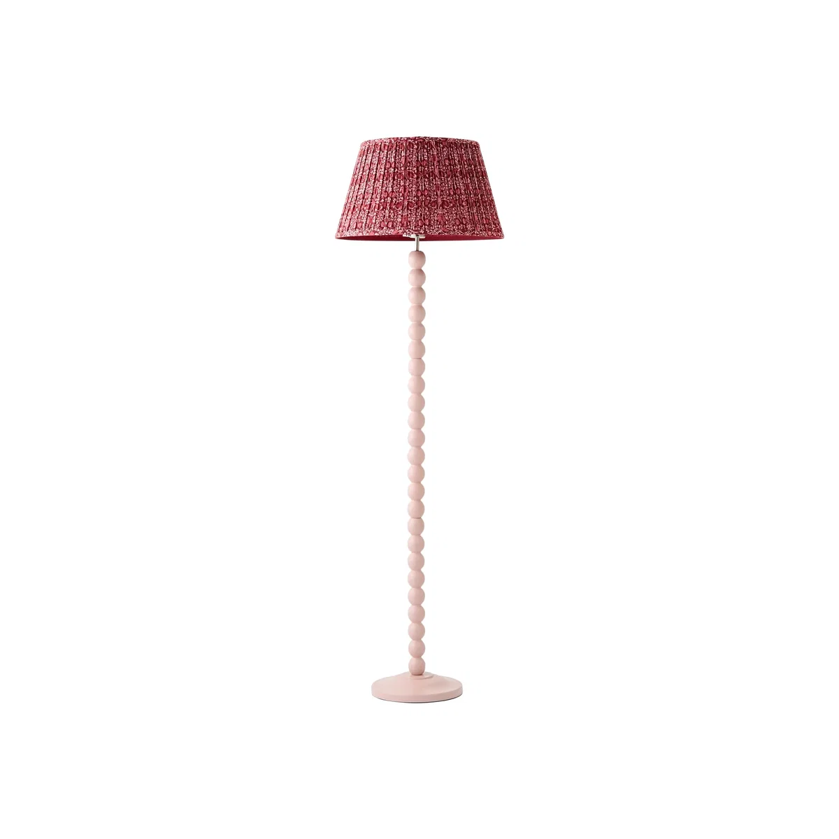 Bobbin Printed Pleated Shade Wooden Floor Lamp - Pink Burgundy / Yes - Burgundy – image 1