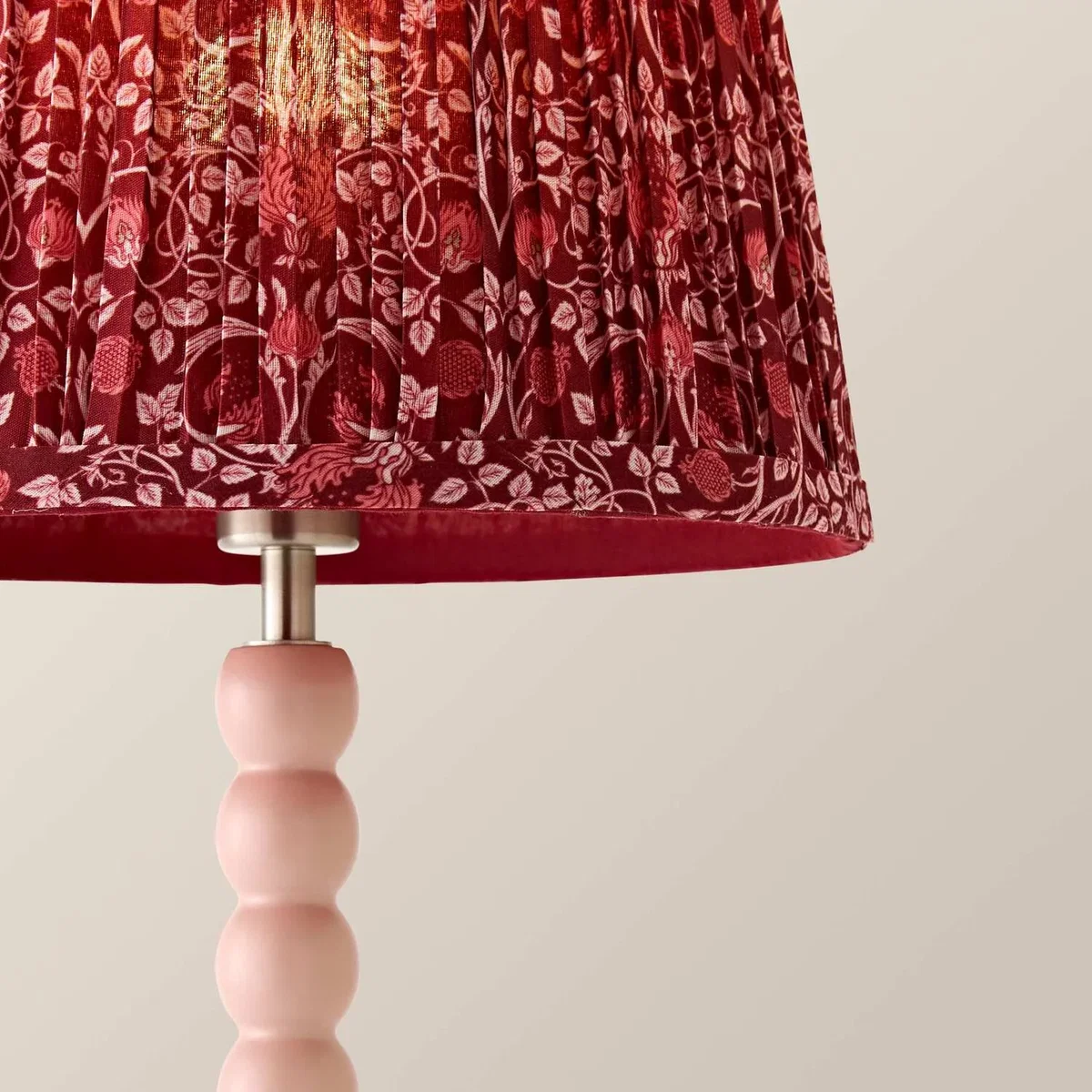Bobbin Pink Wooden Bobble Table Lamp with Floral Pleated Shade - Burgundy / Yes - Burgundy – image 5