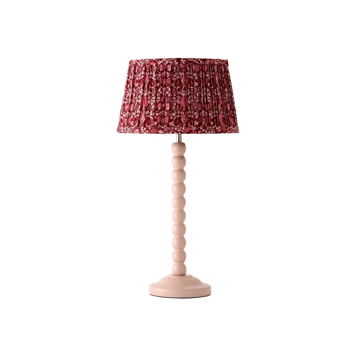Bobbin Pink Wooden Bobble Table Lamp with Floral Pleated Shade - Burgundy / Yes - Burgundy – image 1