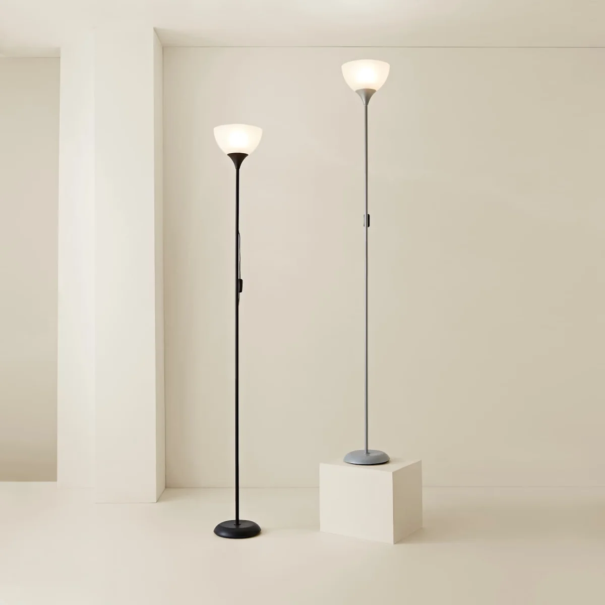 Dalby Stem Uplighter Floor Lamp with Frosted Glass Shade - Orange / Yes - Silver – image 3