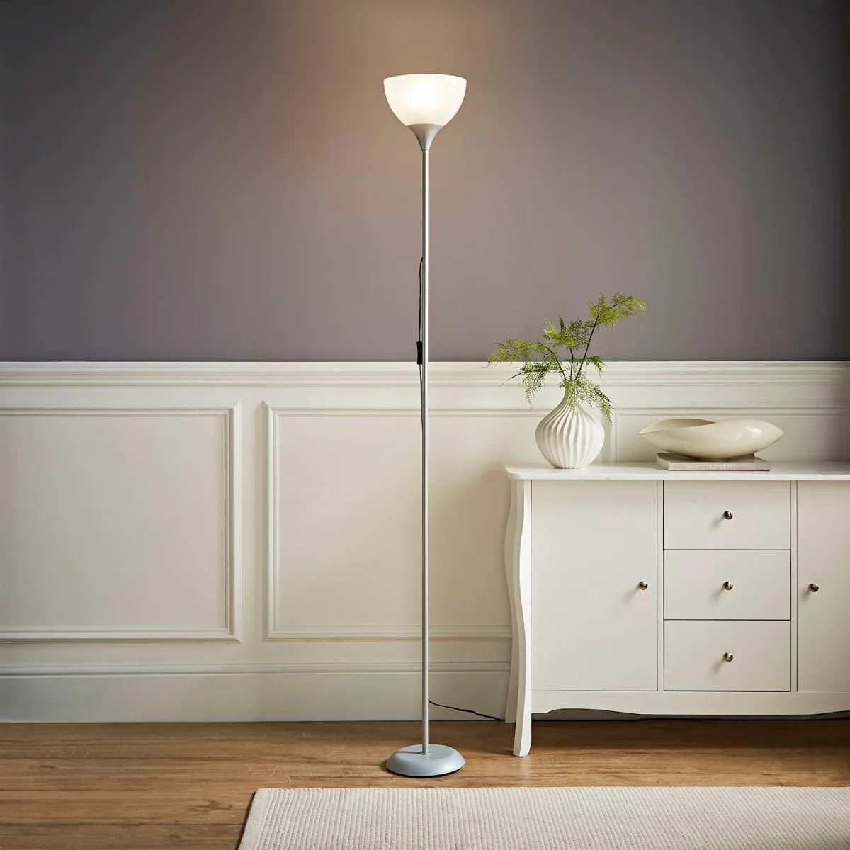 Dalby Stem Uplighter Floor Lamp with Frosted Glass Shade - Orange / Yes - Silver – image 4