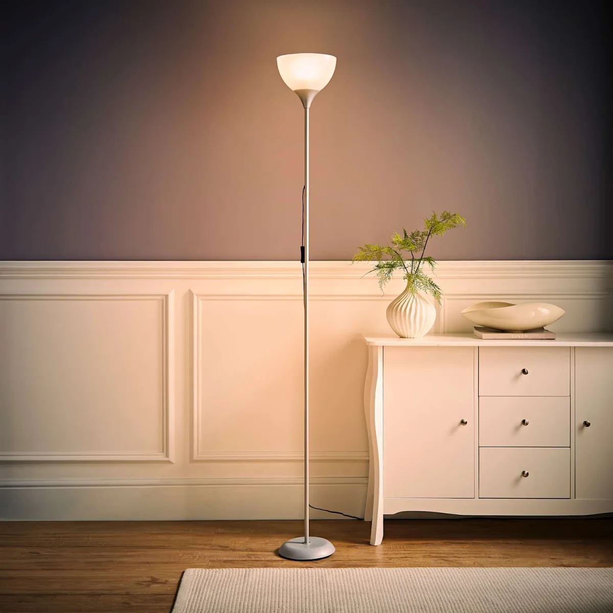 Dalby Stem Uplighter Floor Lamp with Frosted Glass Shade - Orange / Yes - Silver – image 5