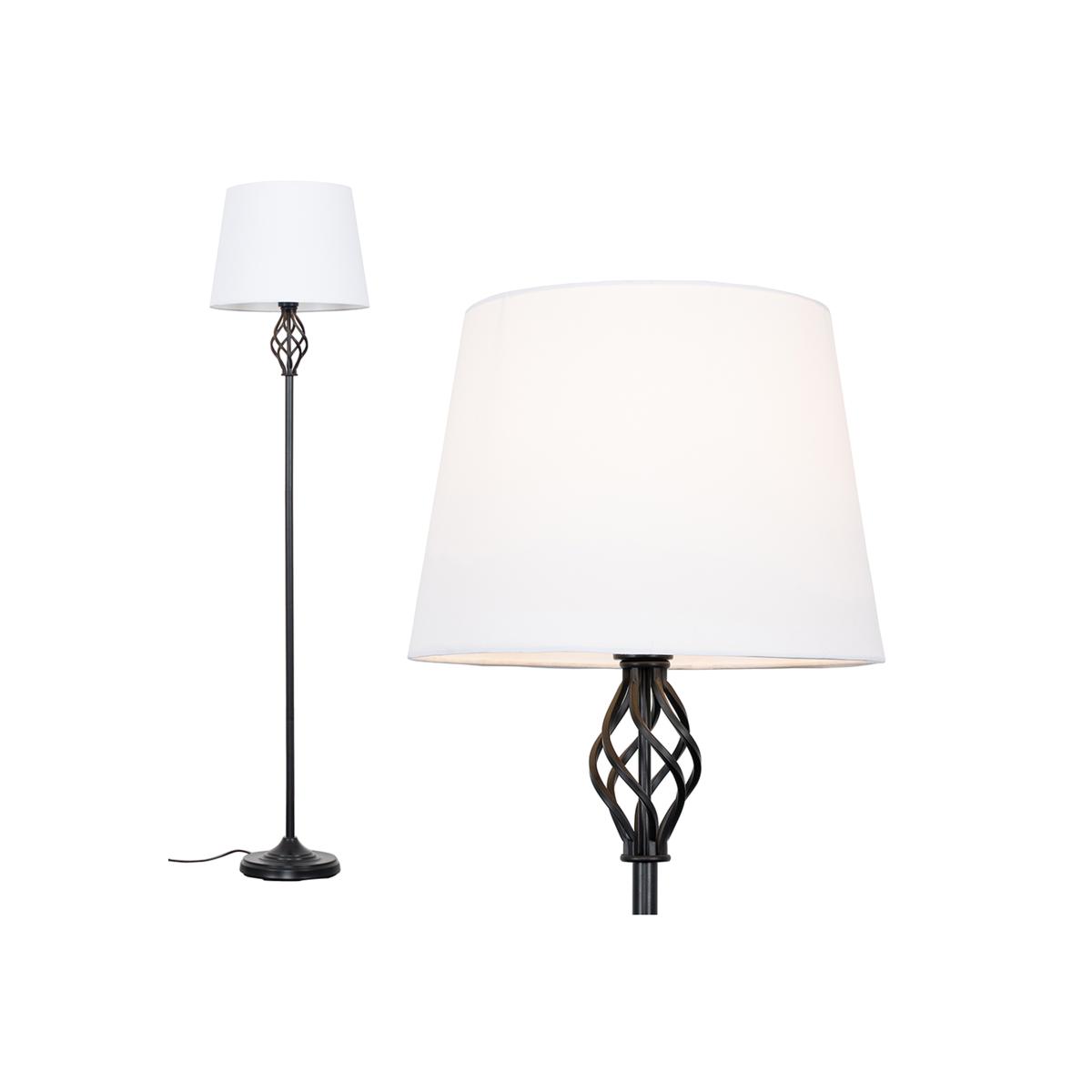 Memphis Black Floor Lamp White Tapered Shade - Black