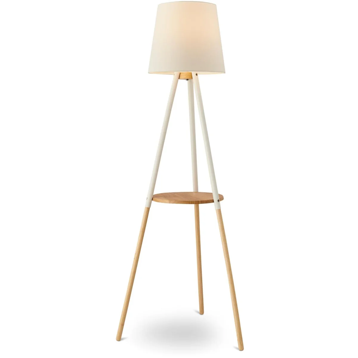 Kelsey White & Wood Tripod Standing Floor Lamp with Shelf - White – image 5