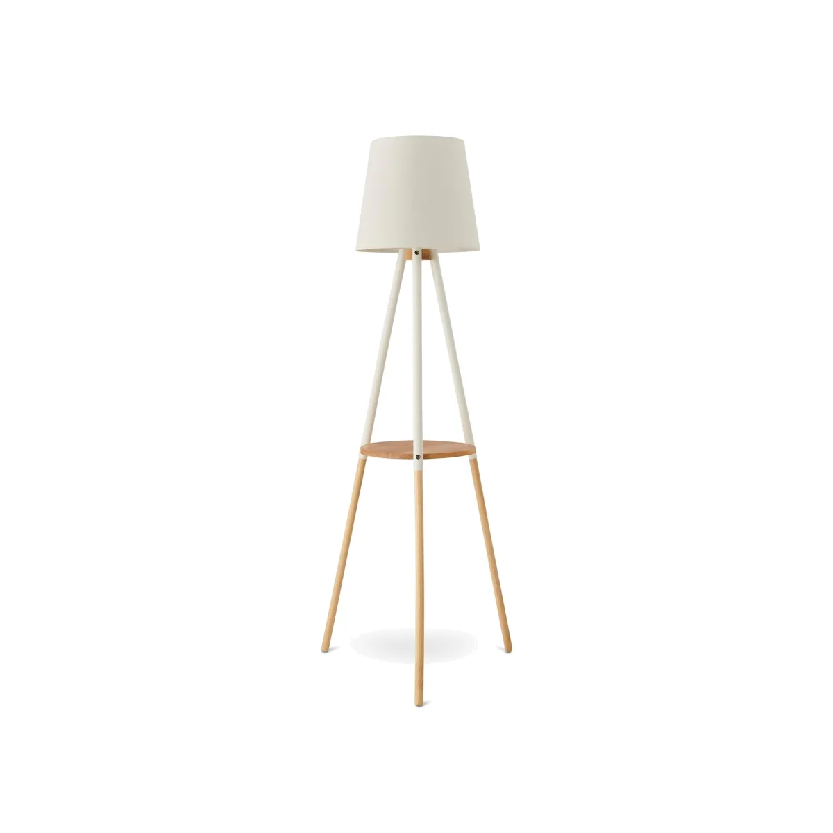 Kelsey White & Wood Tripod Standing Floor Lamp with Shelf - White – image 1