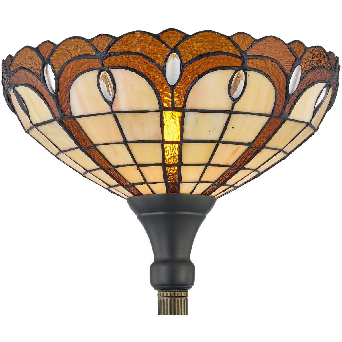 Winchester Uplighter Floor Lamp - Antique Brass Plate And Tiffany Decorated Glass – image 2