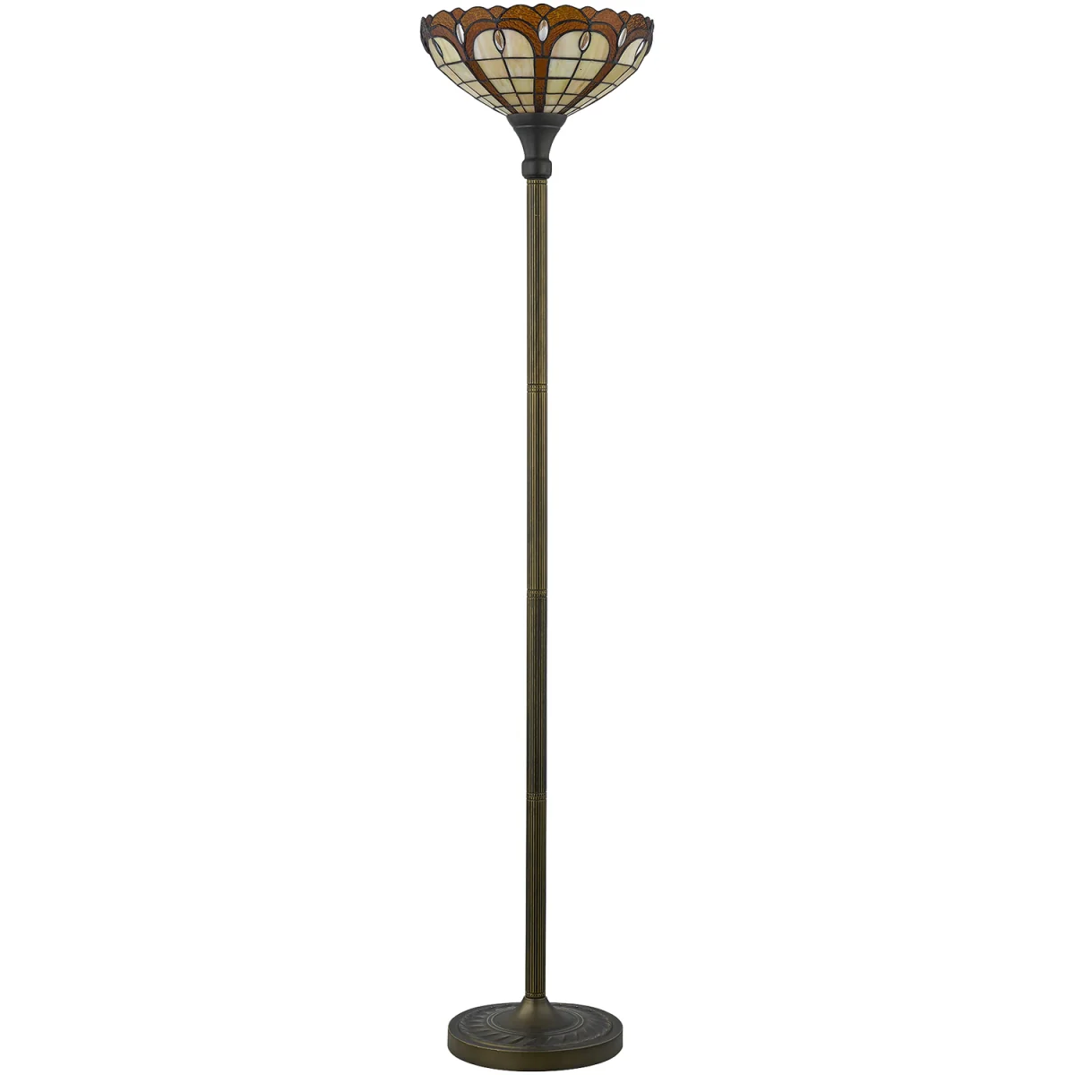 Winchester Uplighter Floor Lamp - Antique Brass Plate And Tiffany Decorated Glass – image 3