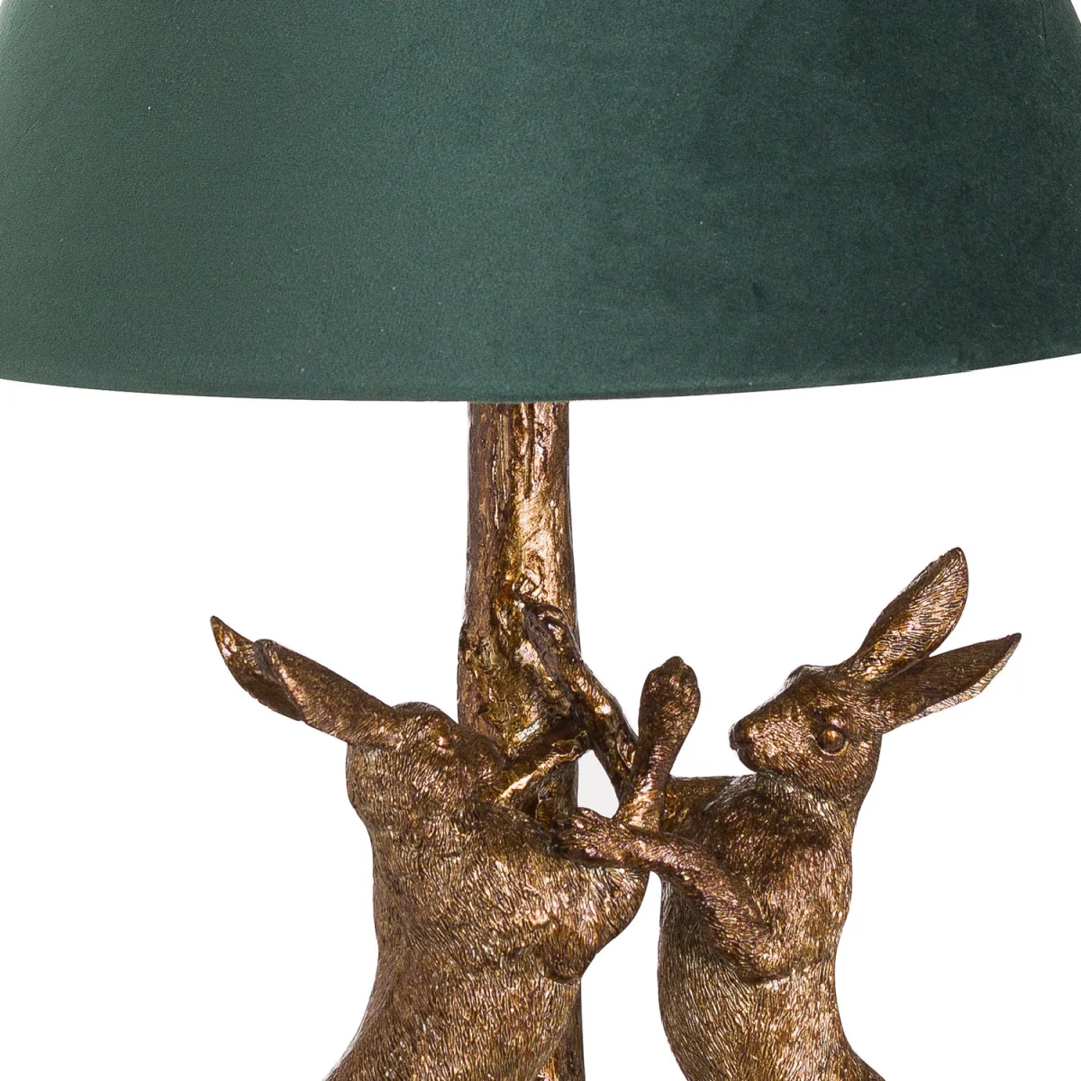 Antique Gold Marching Hares Lamp With Velvet Shade - Gold – image 2