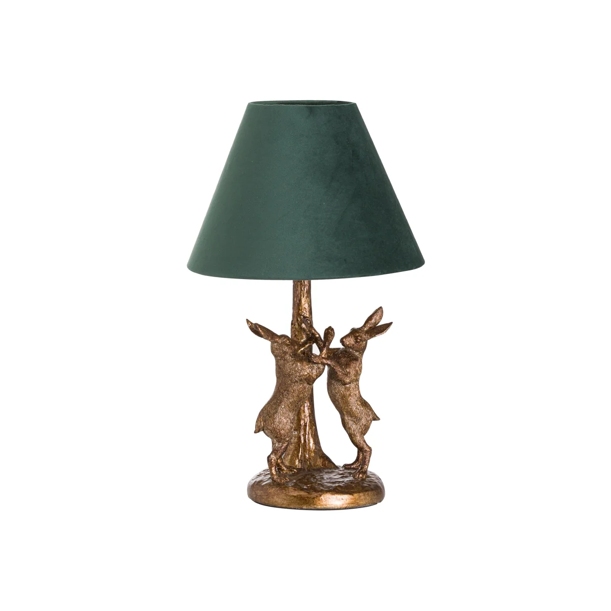 Antique Gold Marching Hares Lamp With Velvet Shade - Gold – image 1