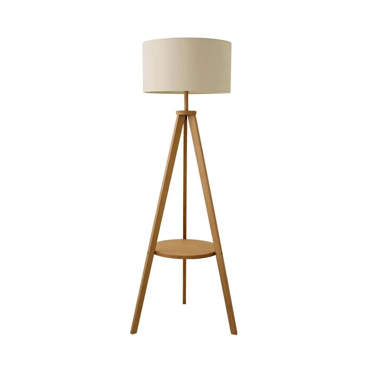 Morrigan Mid Wood Shelf Floor Lamp with Drum Shade - Mid Wood White Trim / Yes - Mid Wood / 3.9kg – image 6
