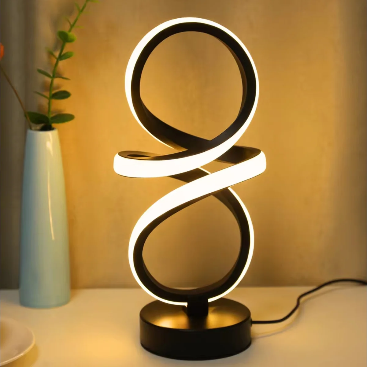 Spiral LED Table Lamp USB 3 Color Adjustable - Black – image 1