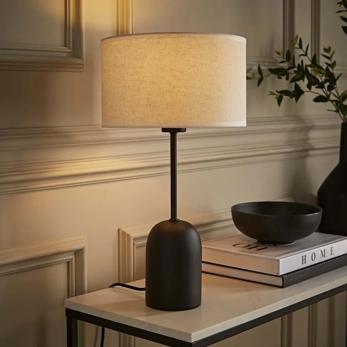 Kaiden Dome Table Lamp with Linen Trim Shade - White / No