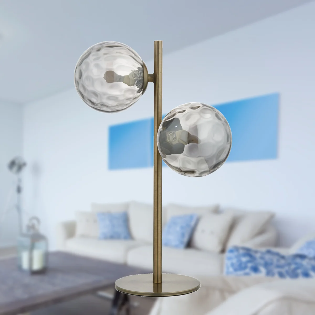 Becksley 2lt Table Lamp - Antique Brass Plate And Smoked Glass – image 4