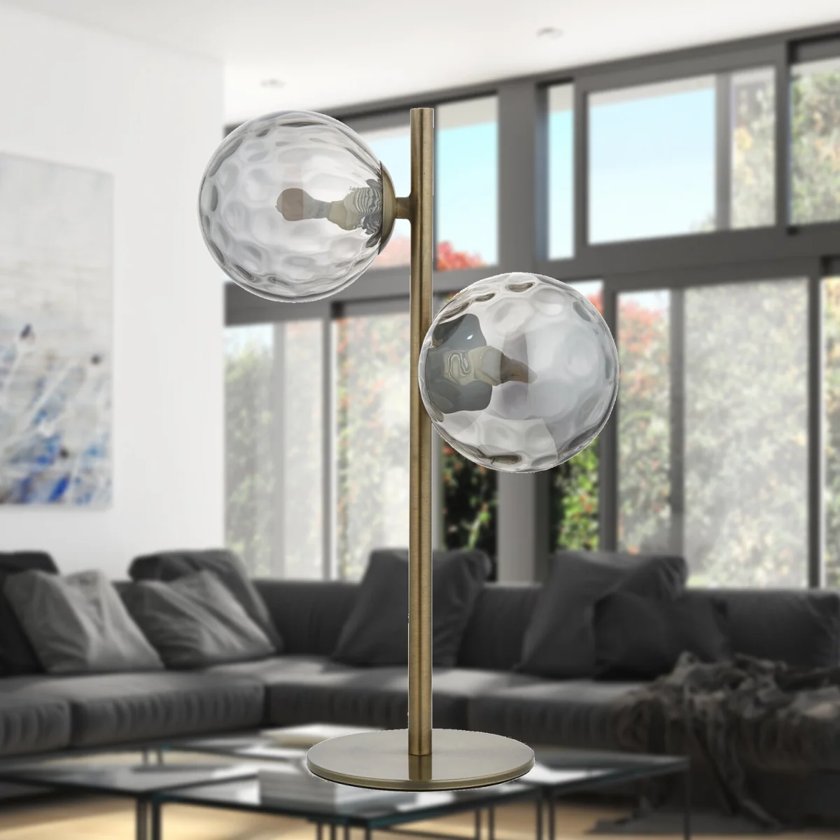 Becksley 2lt Table Lamp - Antique Brass Plate And Smoked Glass – image 5