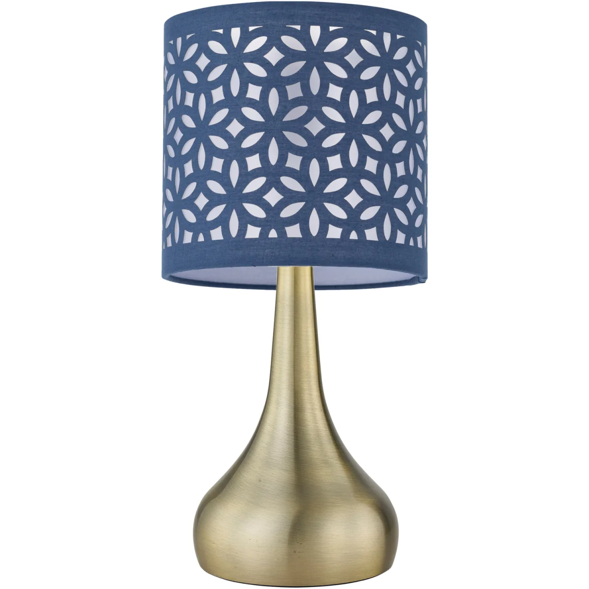 Romana Antique Brass Touch Table Lamp With Navy Blue Laser Cut Shade - Antique Brass & Blue – image 2