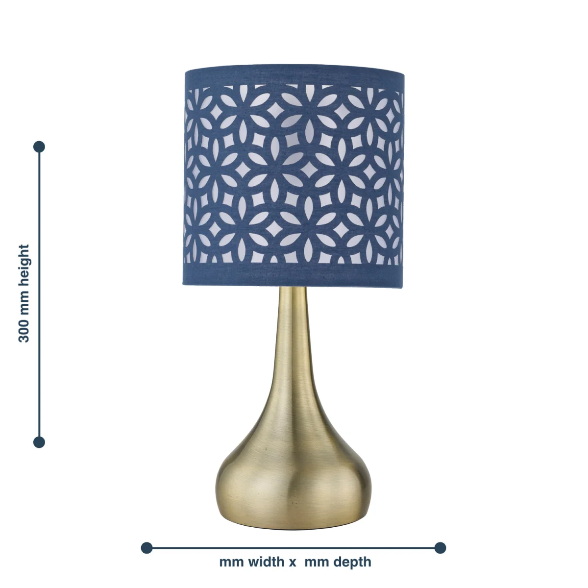 Romana Antique Brass Touch Table Lamp With Navy Blue Laser Cut Shade - Antique Brass & Blue – image 5