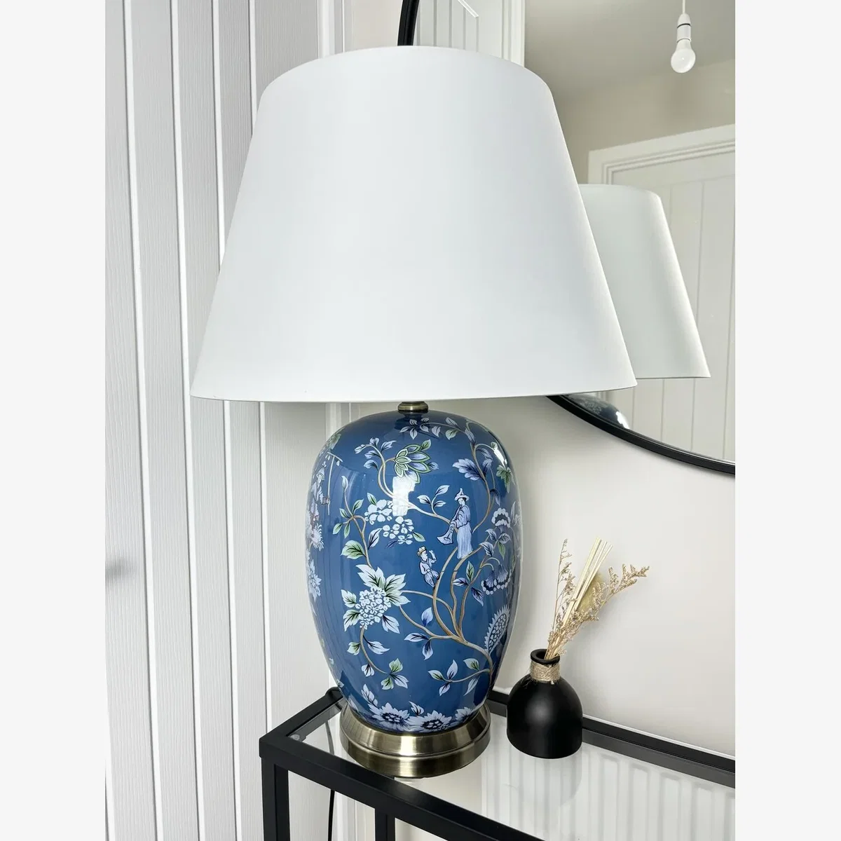 Blue Ceramic Table Lamp with Plain Shade (G2106) - Blue