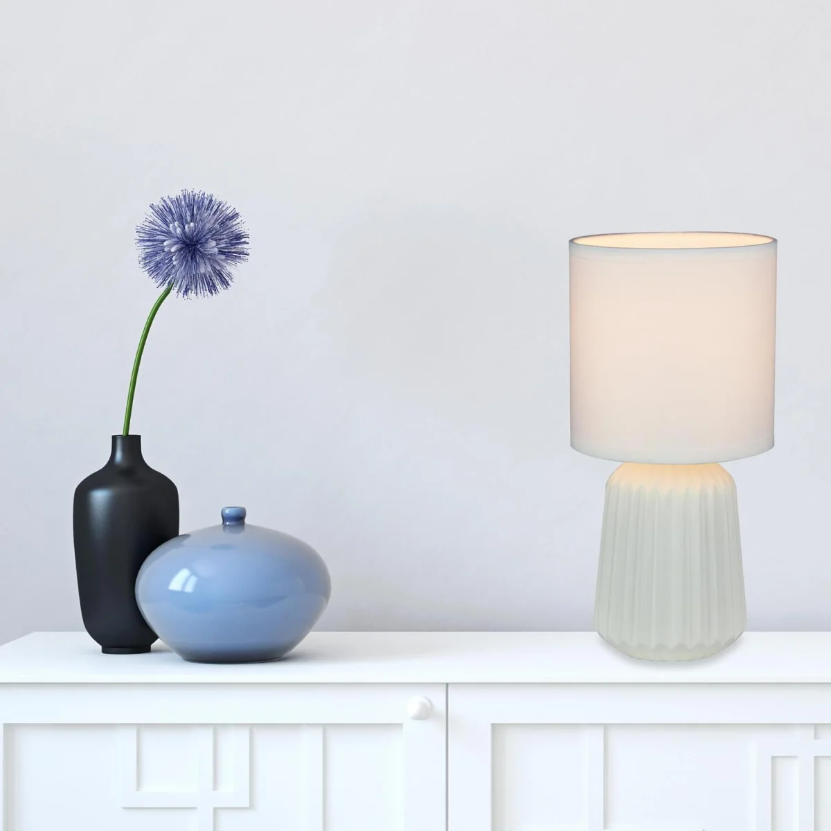 Set Of 2 Fox Table Lamp With Shades - White Glaze And White Cotton – image 4