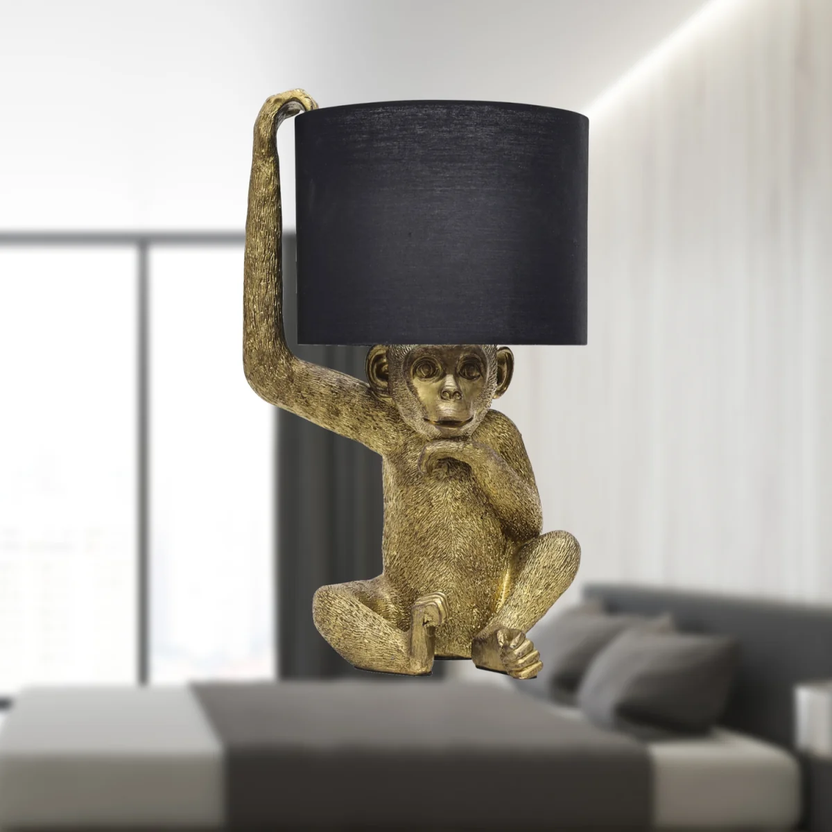 Set Of 2 Norman Table Lamp With Shades - Gold Resin And Black Cotton – image 2