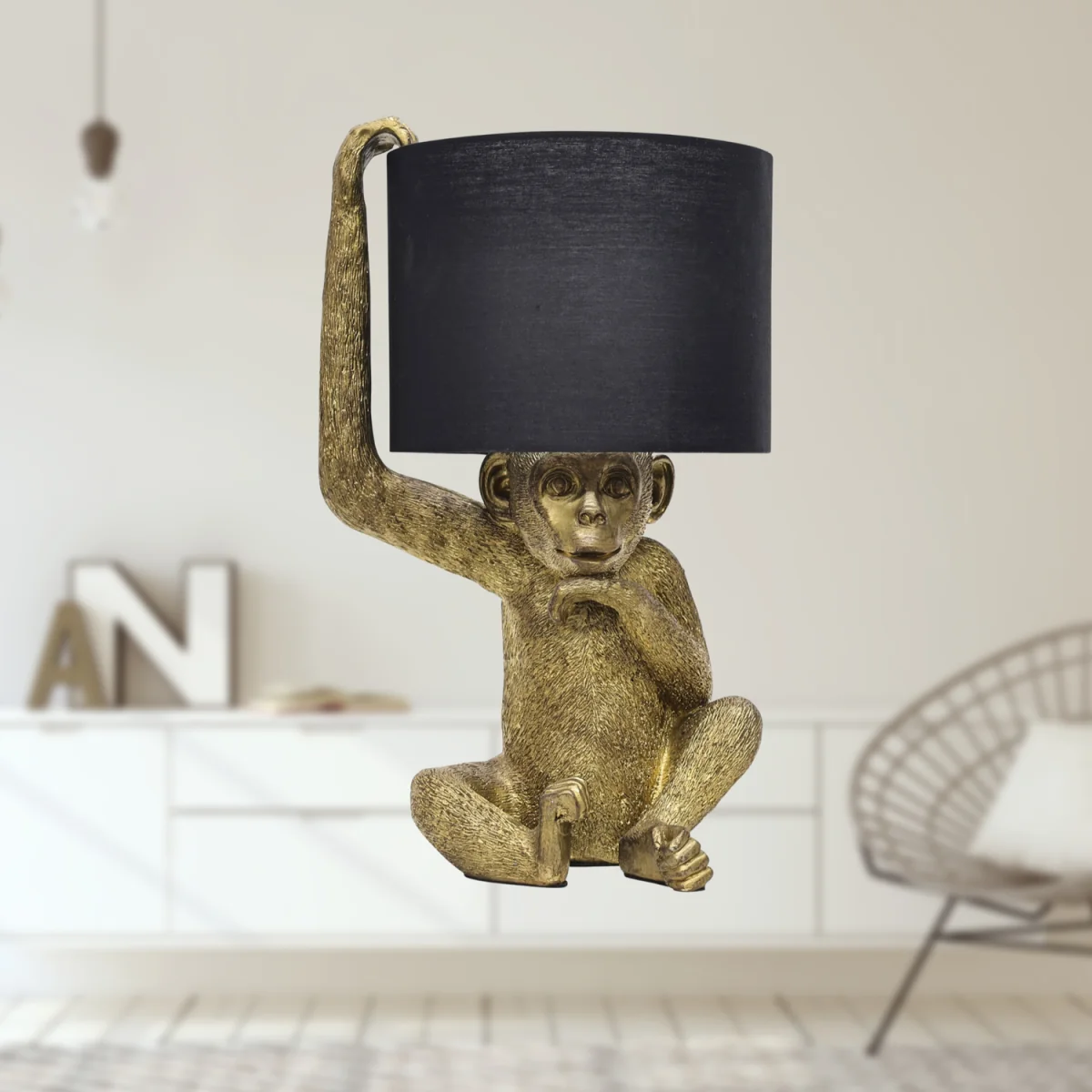 Set Of 2 Norman Table Lamp With Shades - Gold Resin And Black Cotton – image 5