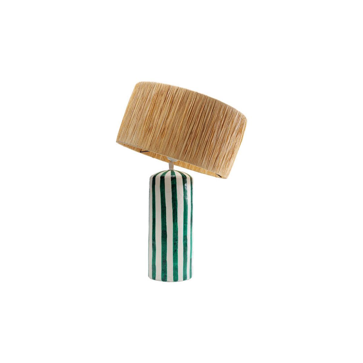 Deep Green & Off White Stripe Paper Mache Table Lamp – image 2