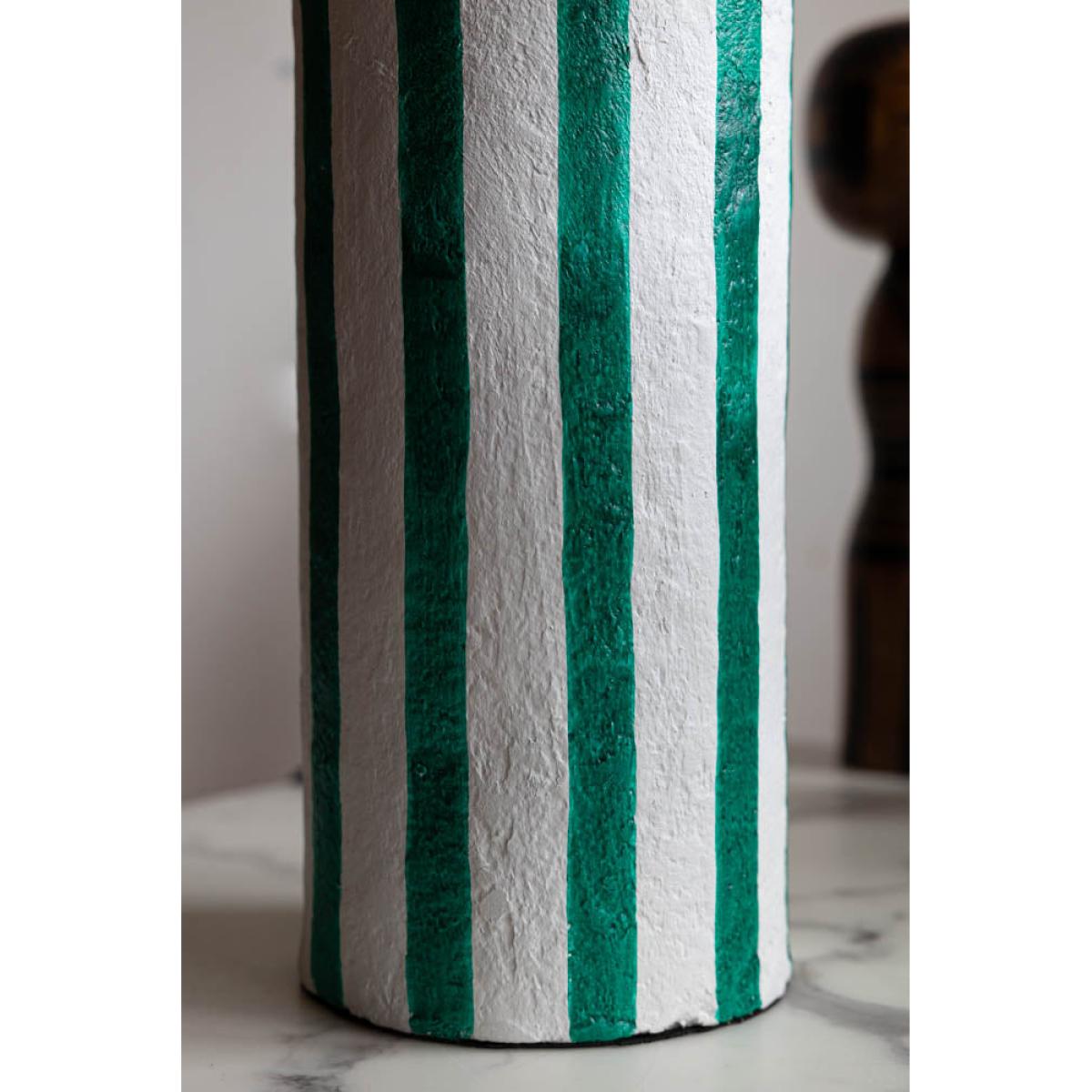Deep Green & Off White Stripe Paper Mache Table Lamp – image 6