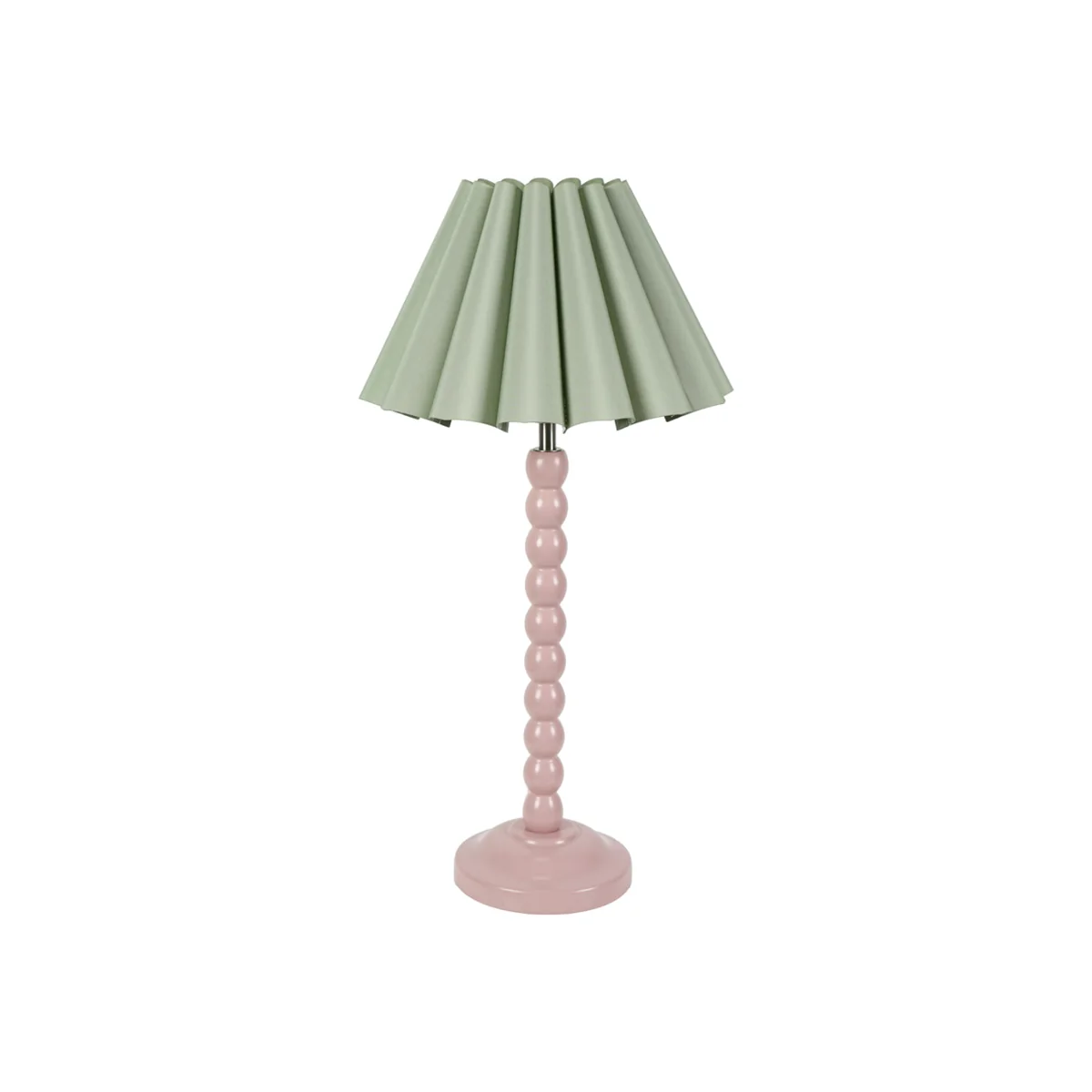 Bobbins Rose Pink Table Lamp with Scallop Tapered Lamp Shade - Sage Green / Bulb Included