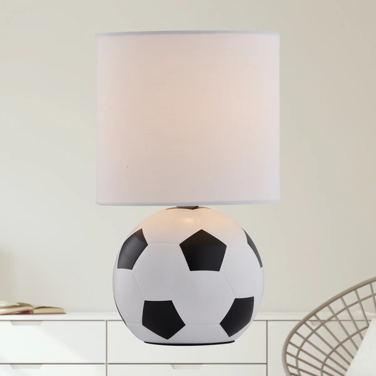 Footie Table Lamp With Shade - Black & White Football Design And White Cotton – image 2