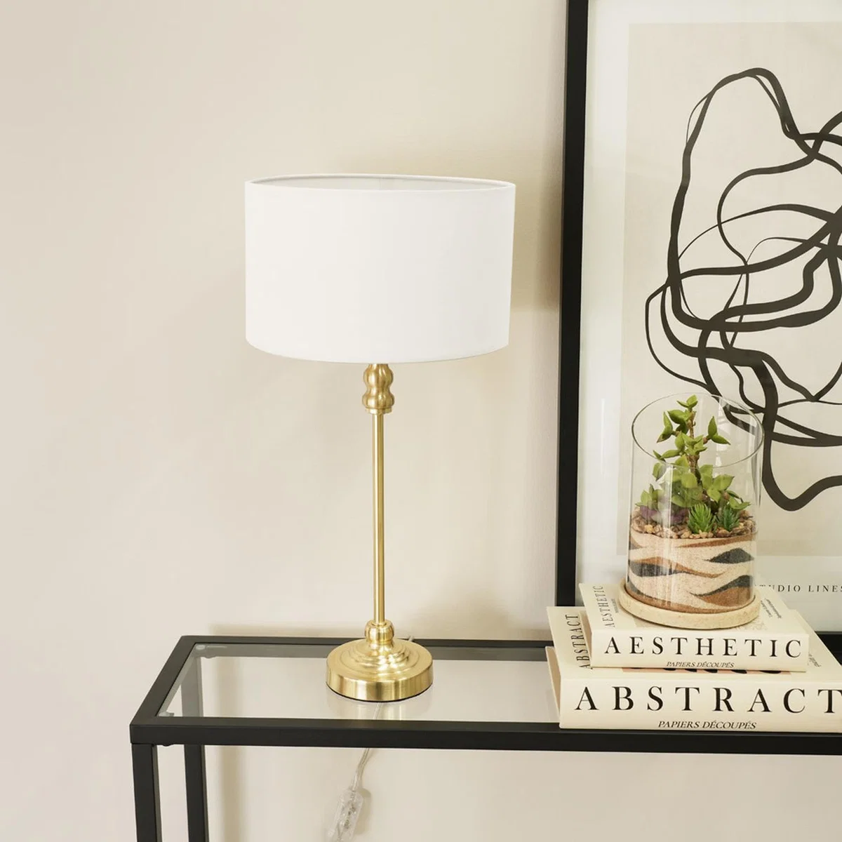 Maggie Gold Table Lamp Drum Shade - White