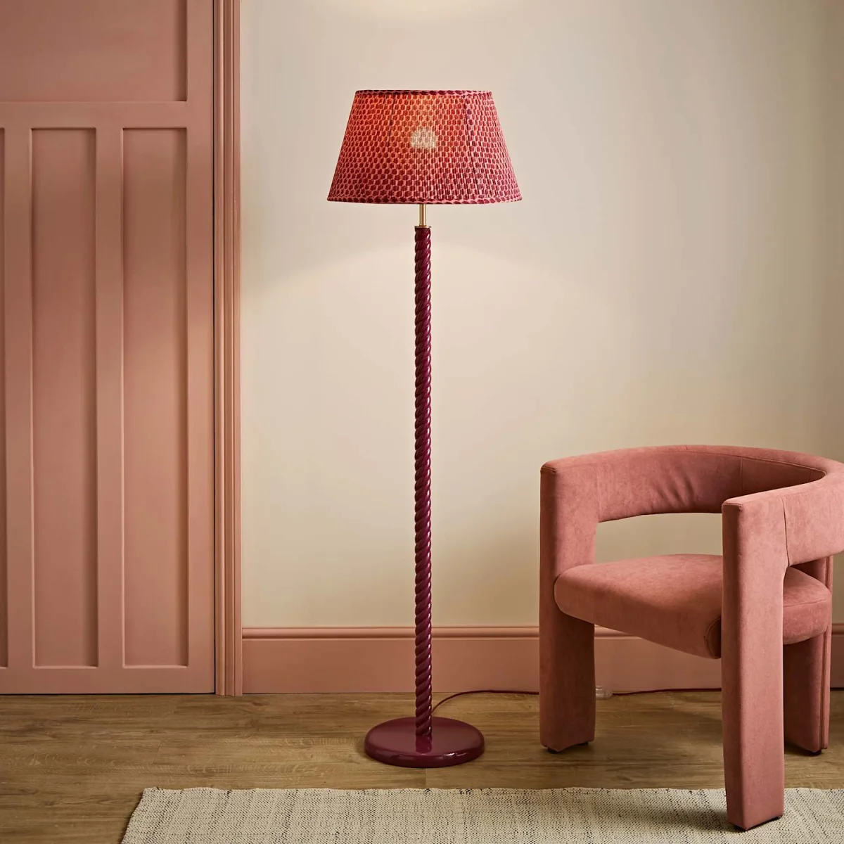 Amara Pink Twist Floor Lamp - Double Pink Pleat Shade - Pink – image 3
