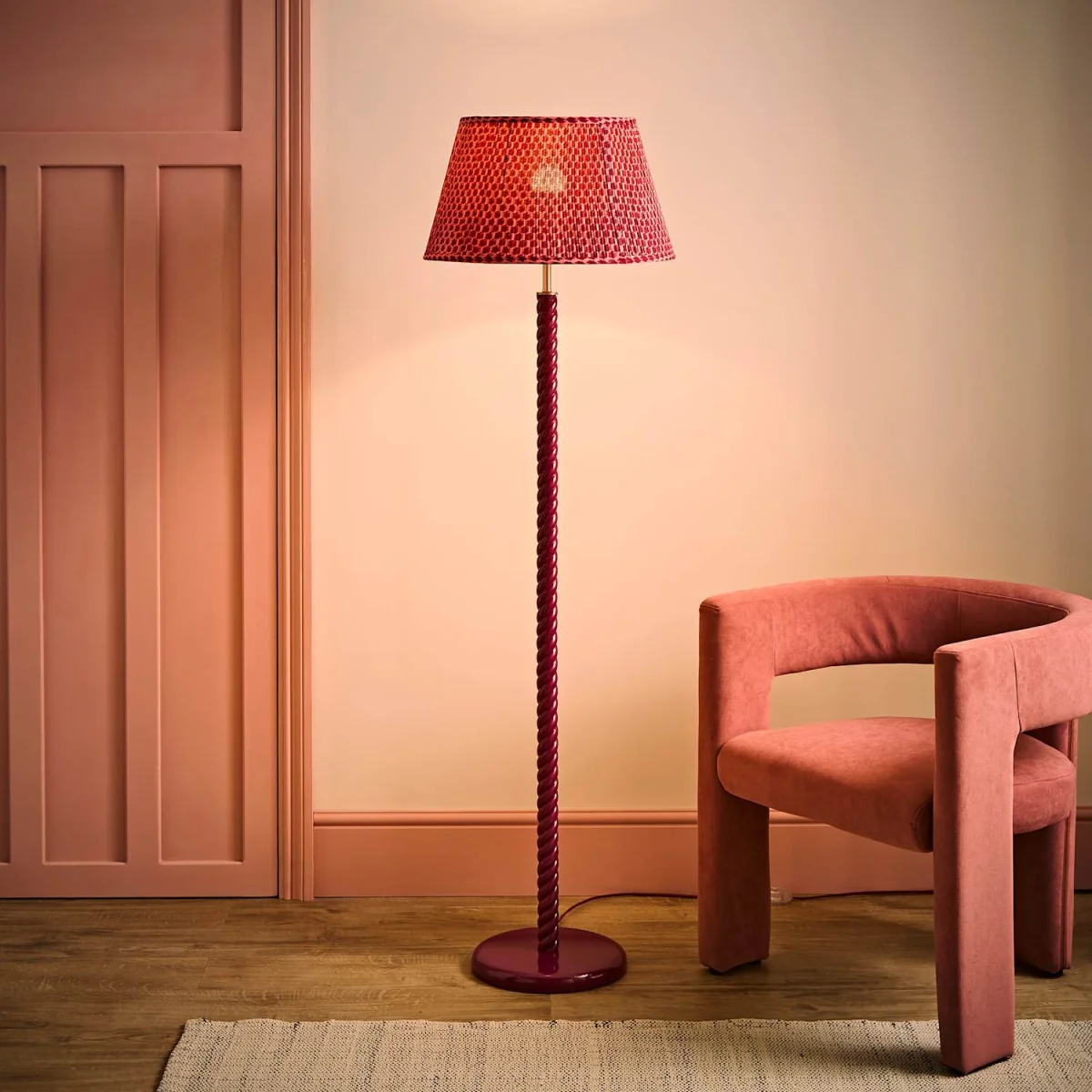Amara Pink Twist Floor Lamp - Double Pink Pleat Shade - Pink – image 1