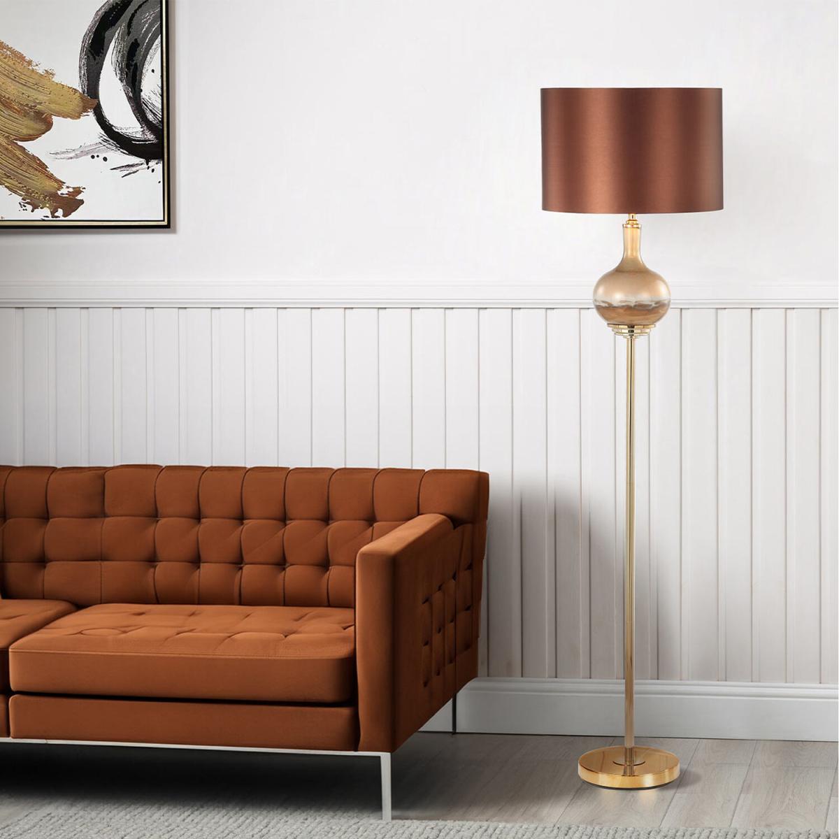 Glass Traditional Tall Floor Lamp - Brown