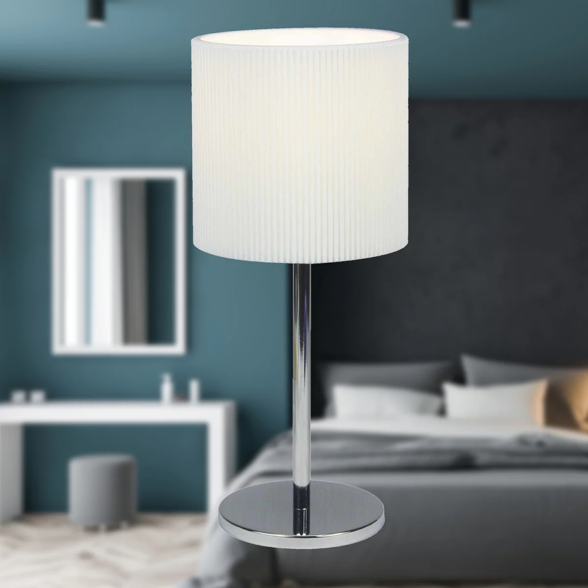 Set Of 2 Chrome Touch Operated Table Lamps With White Pleat Shades - Chrome & White – image 2