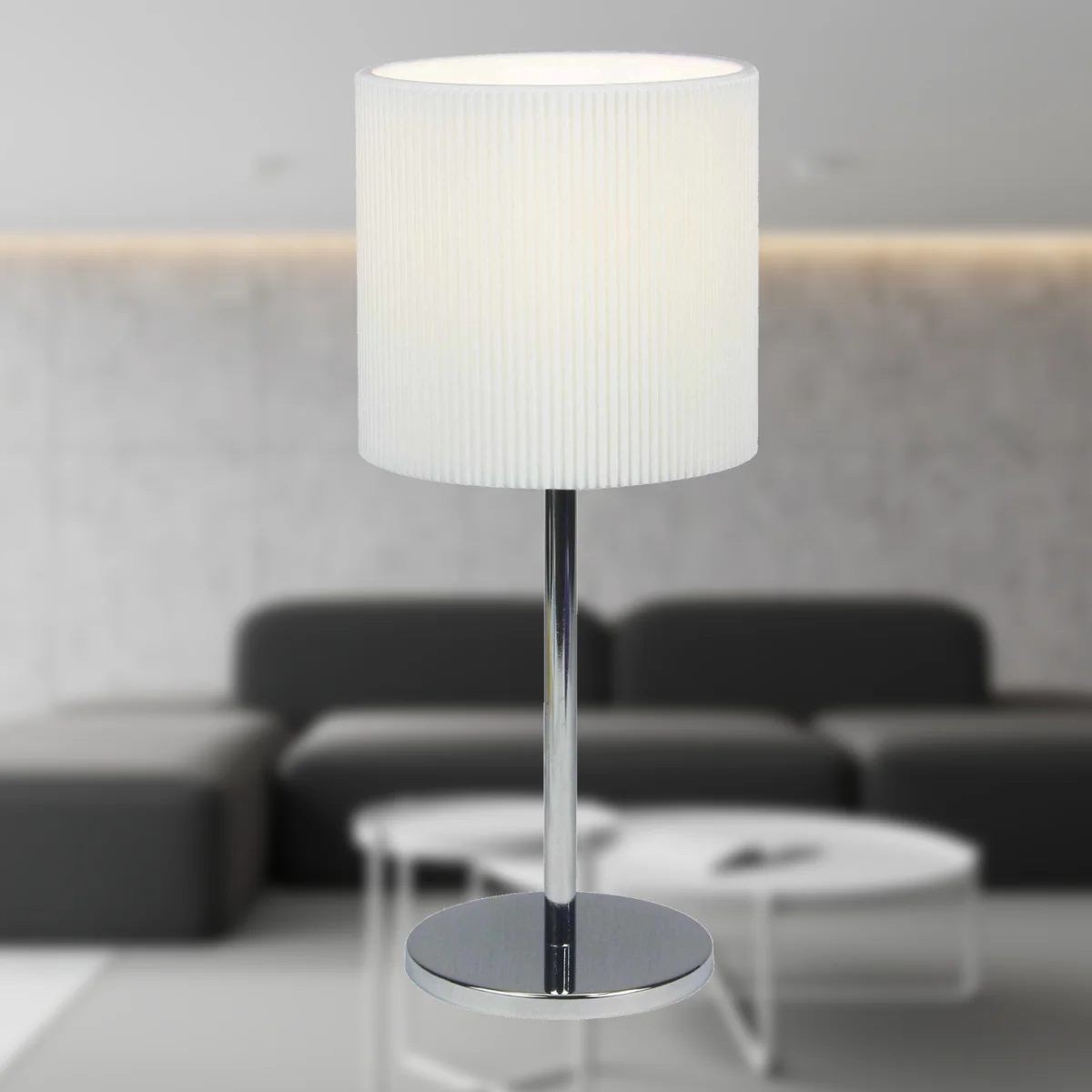 Set Of 2 Chrome Touch Operated Table Lamps With White Pleat Shades - Chrome & White – image 3