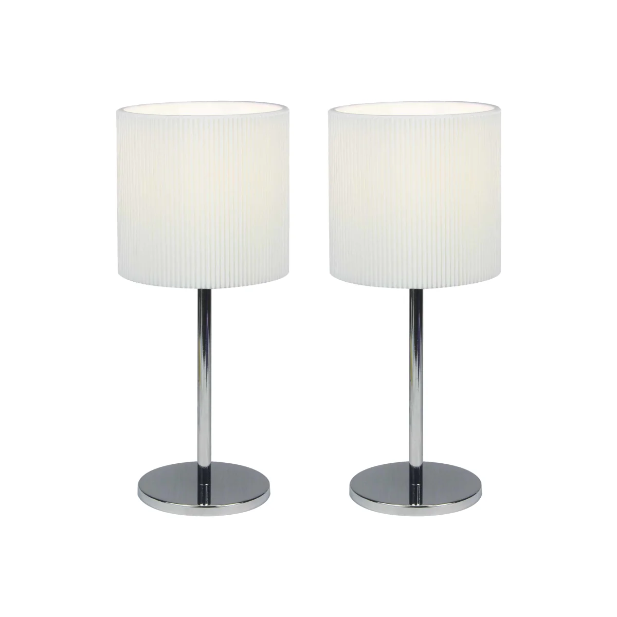 Set Of 2 Chrome Touch Operated Table Lamps With White Pleat Shades - Chrome & White – image 1