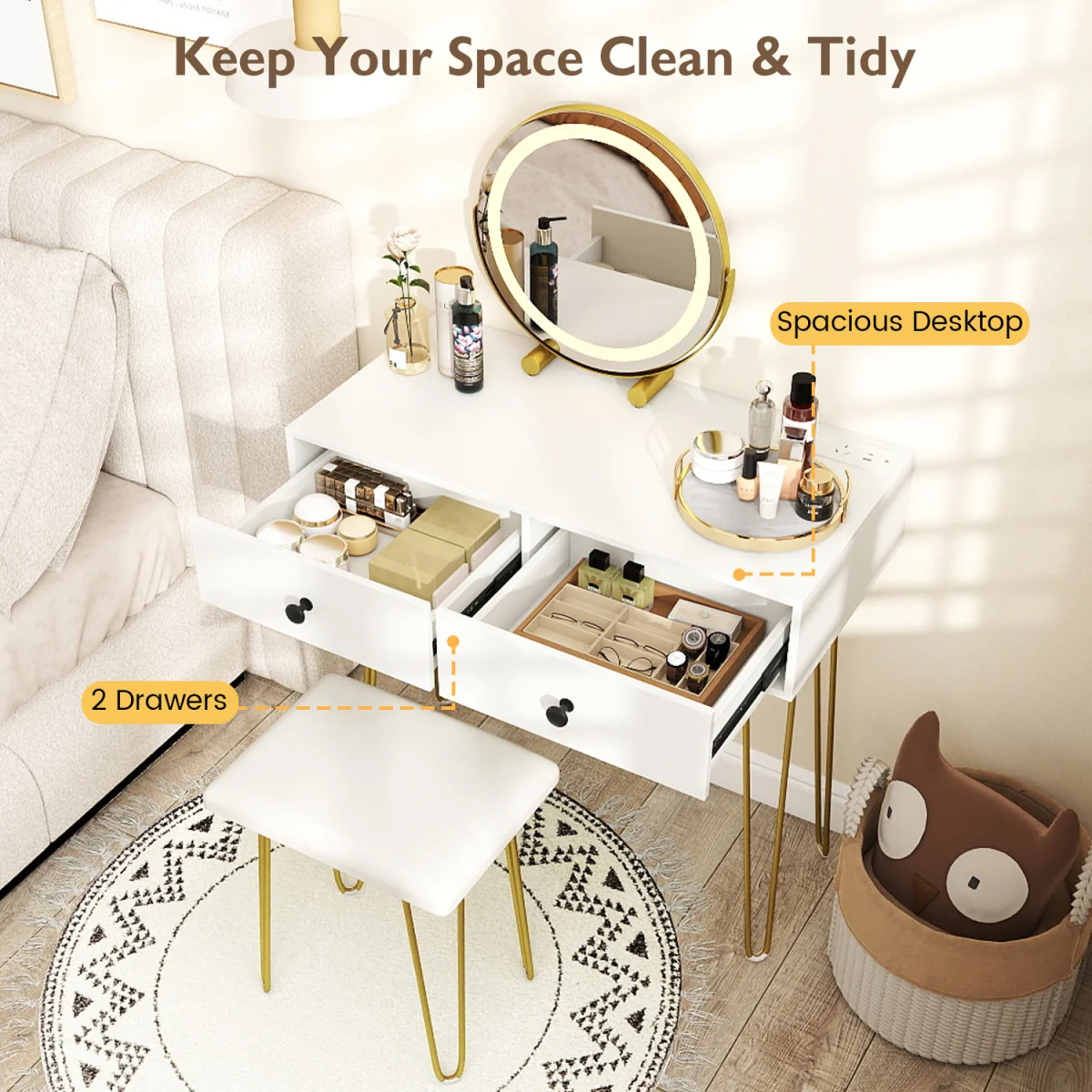 Lighted Mirror Makeup Vanity Desk – image 2
