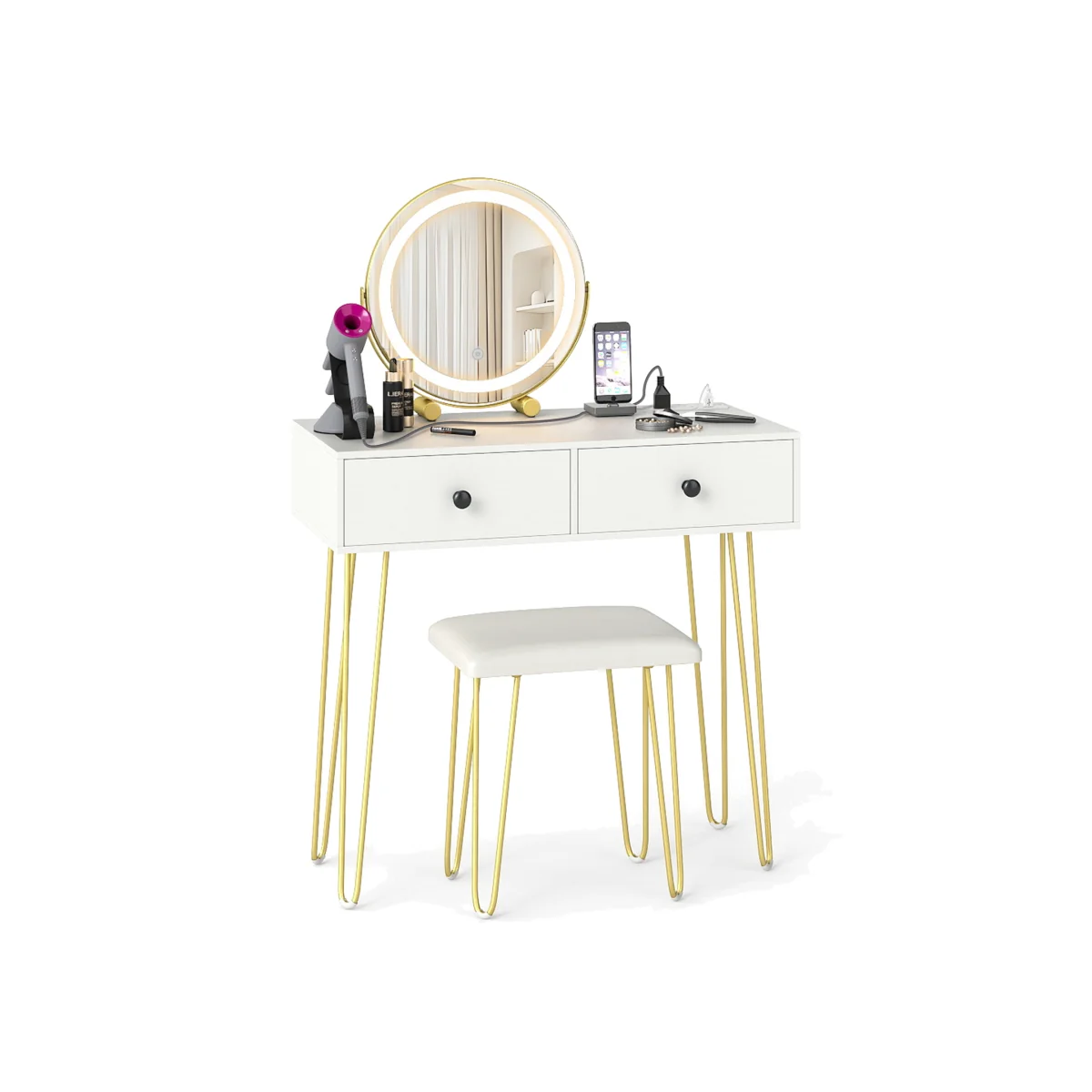 Lighted Mirror Makeup Vanity Desk – image 1