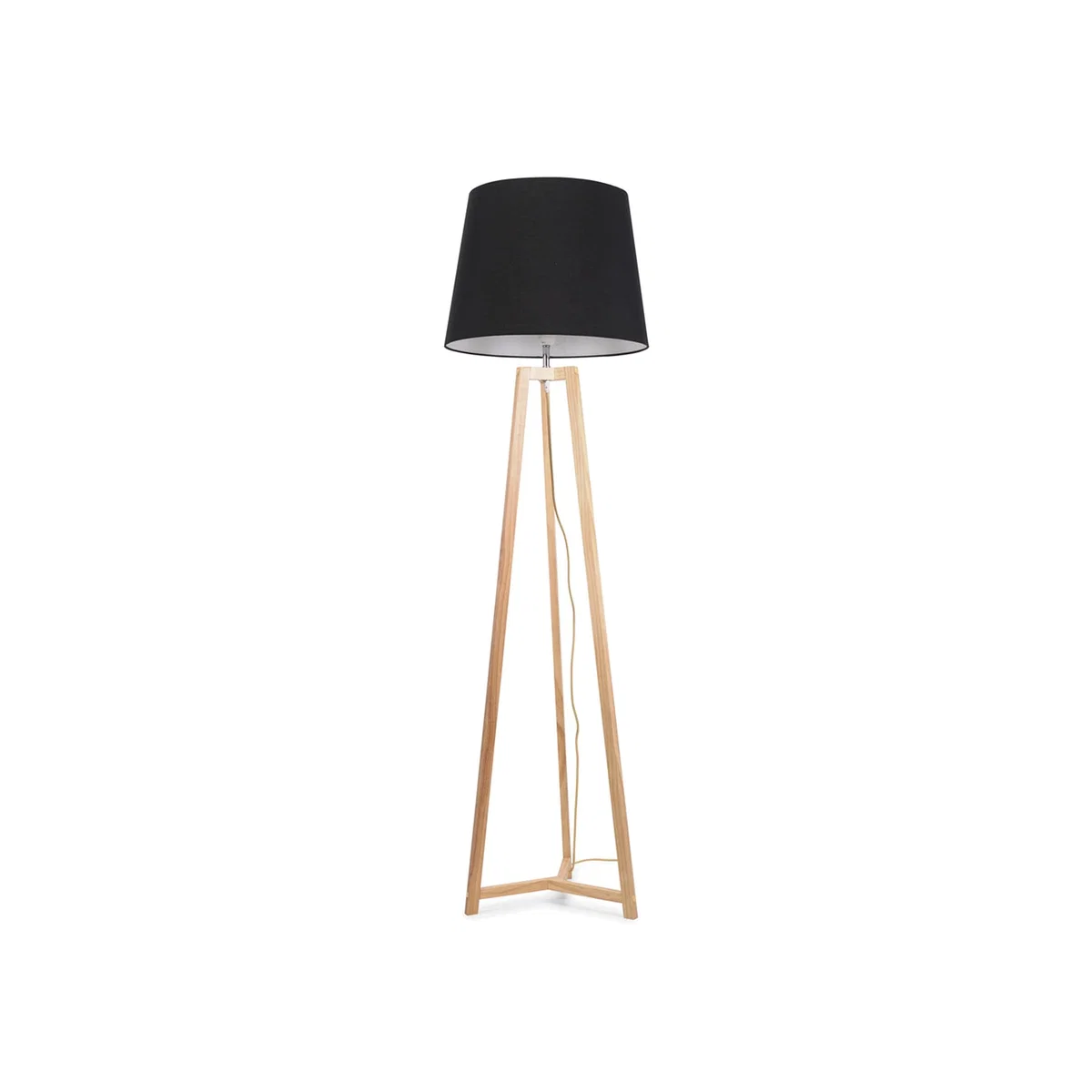 Lottie Natural Wood Floor Lamp Tapered Shade and LED Bulb - Black