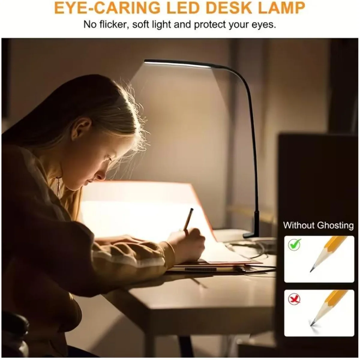 LED Desk Lamp Clip Flexible Gooseneck USB Light - White – image 4