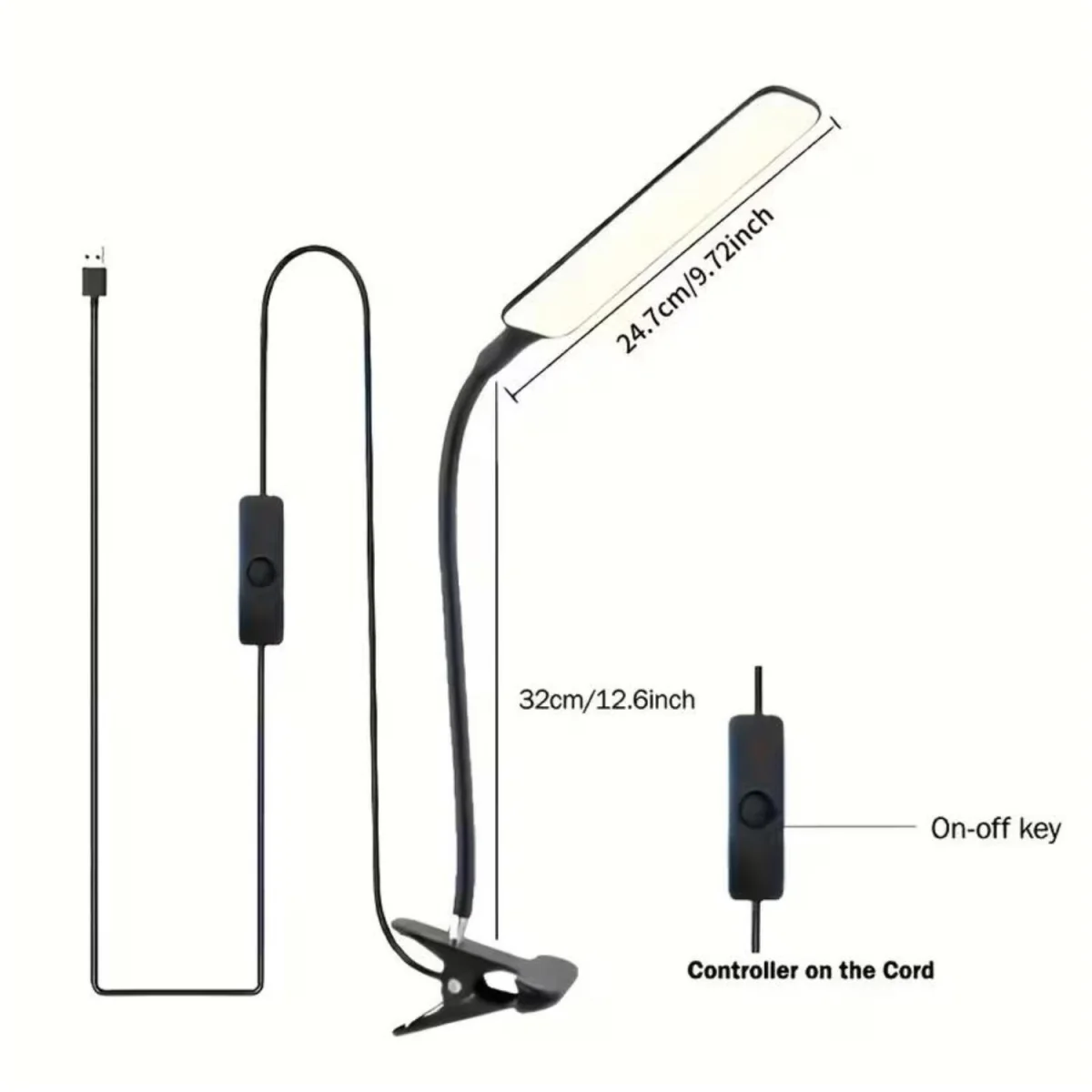 LED Desk Lamp Clip Flexible Gooseneck USB Light - White – image 8