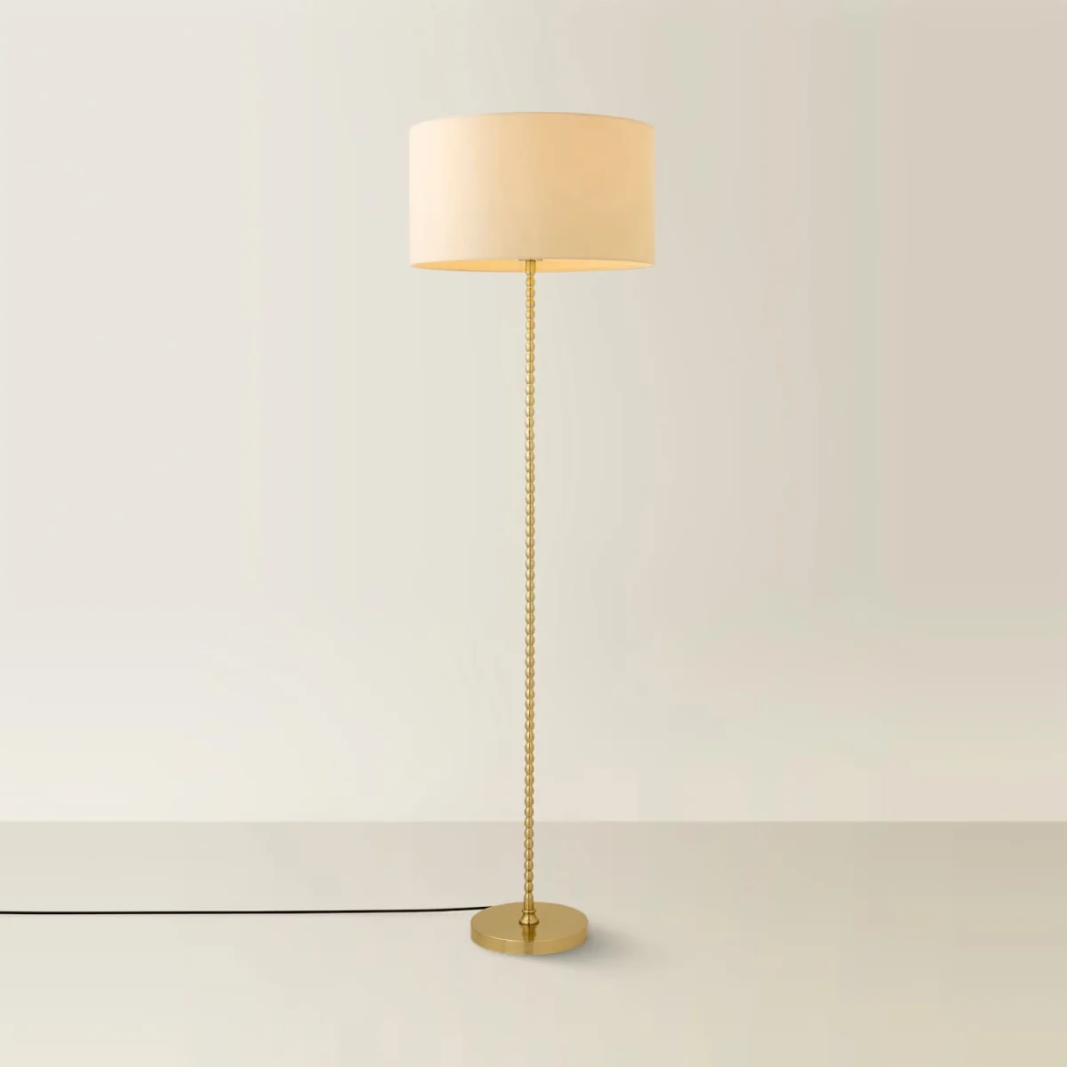 Maeve Natural Shade Bobbin Bobbled Floor Lamp - Matte Black Black Trim / No - Brushed Gold / 22cm – image 3