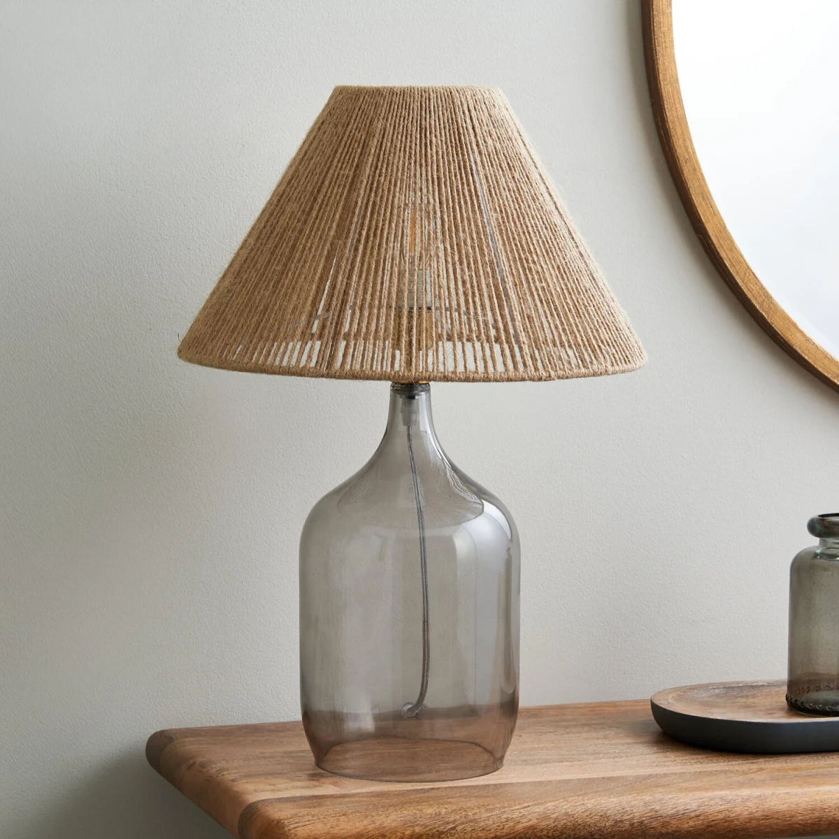 Kew Table Lamp With Shade - Smoked Glass And Natural Rattan – image 5