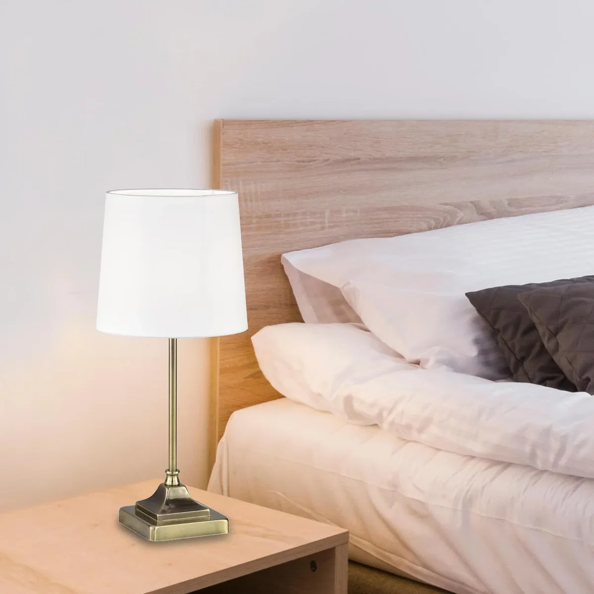 Aldersley Table Lamp With Shade - Antique Brass Plate And White Cotton – image 4