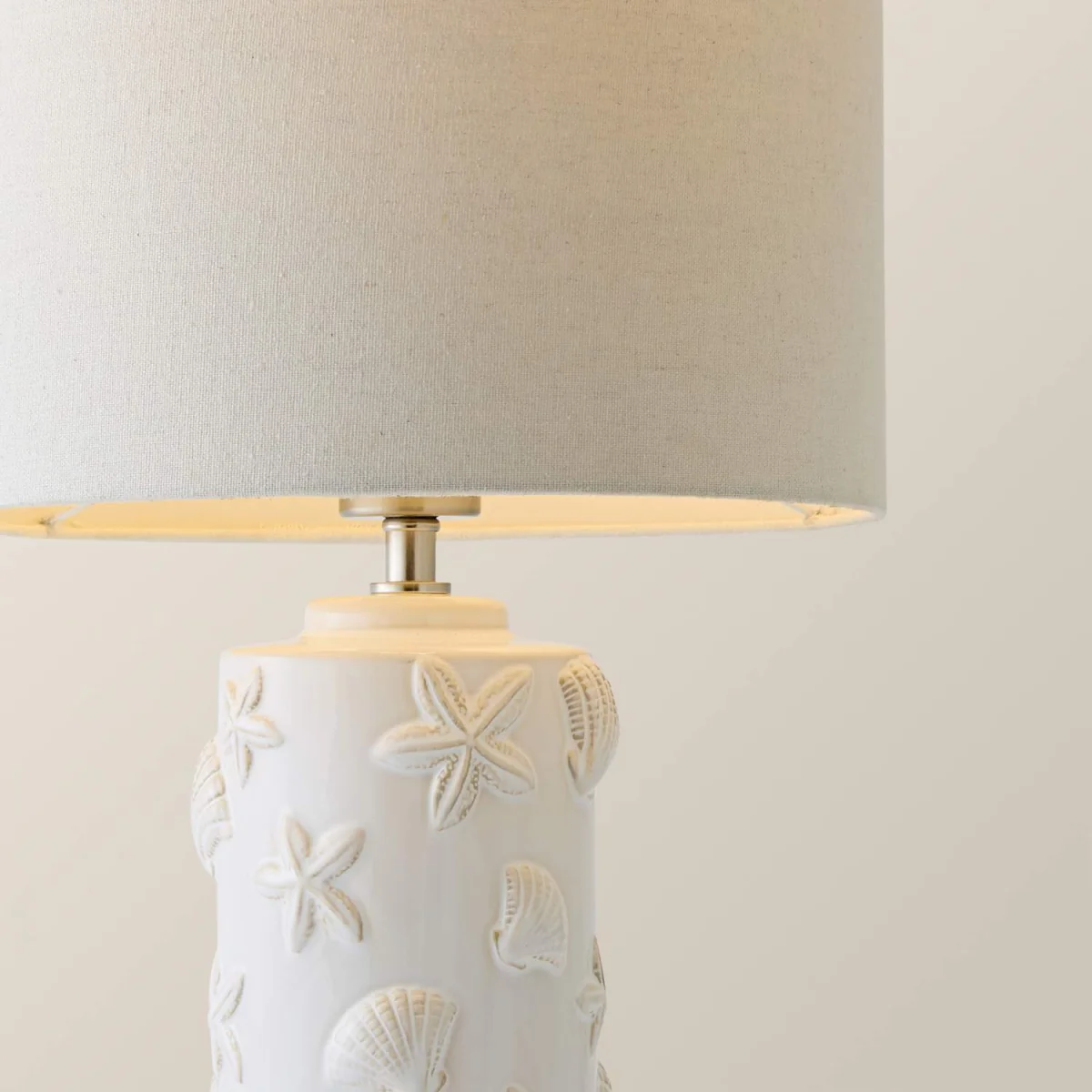 Selene Linen Shade Ceramic Embossed Seashell Table Lamp - Cream / 1.96kg – image 5
