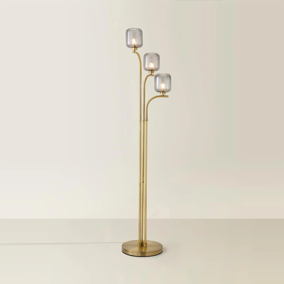 Amelie Gold Stem 3 Way Ribbed Glass Shade Floor Lamp - Gold / No - Gold – image 5