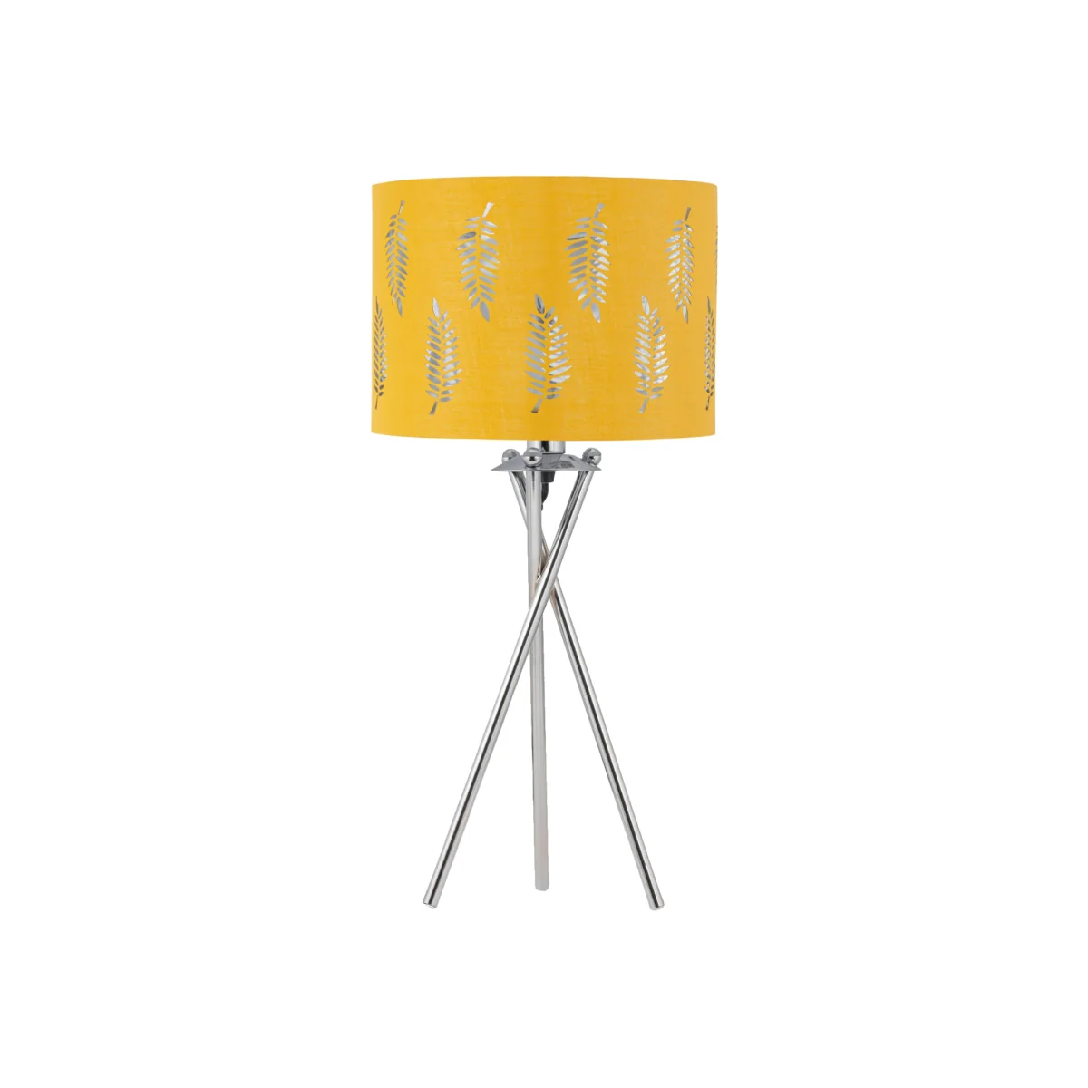 Chrome Tripod Table Lamp With Ochre Fern Cut Out Shade - Chrome & Ochre – image 1