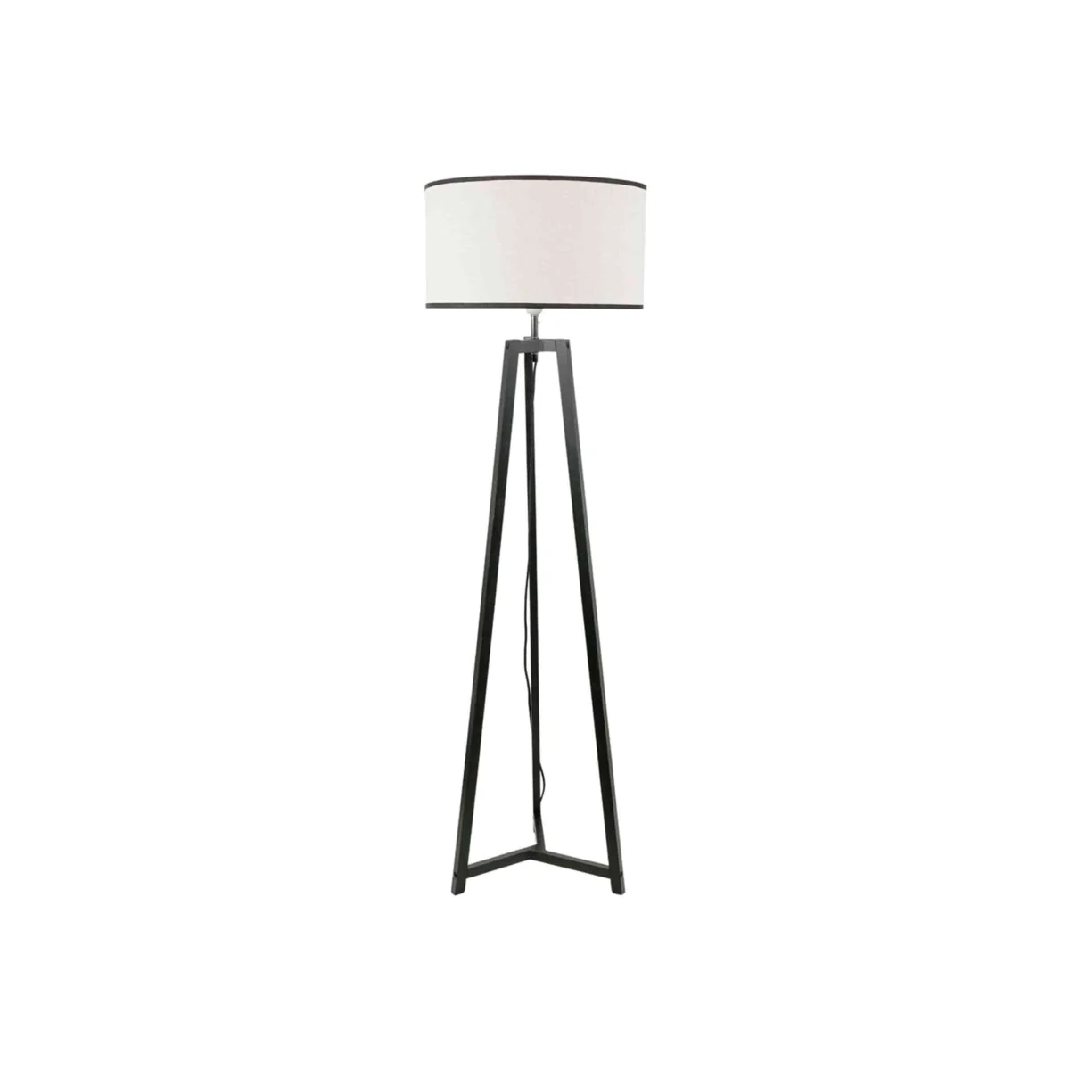 Lottie Black Wood Tripod Floor Lamp with Linen Black Trim Drum Lamp Shade - Black / No - Black – image 1