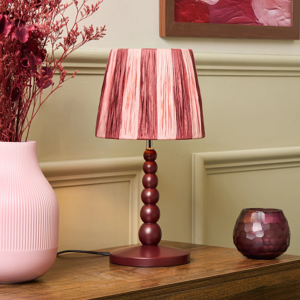Dolly Wooden Bobble Table Lamp with Raffia Shade - Pink – image 4
