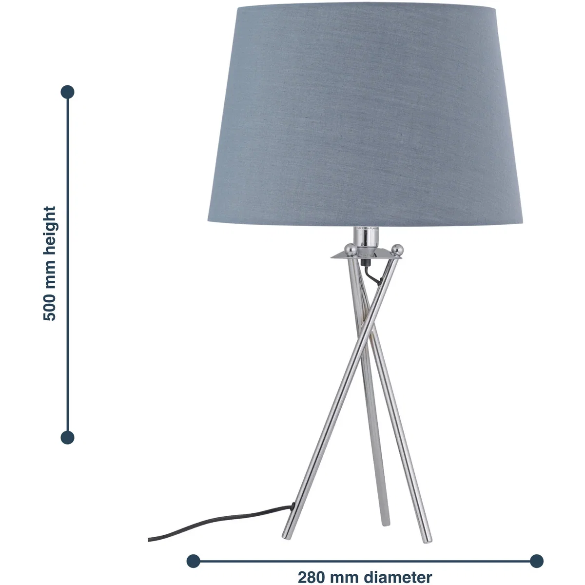 Tripod Table Lamp With Grey Cotton Fabric Shade - Chrome & Grey – image 7